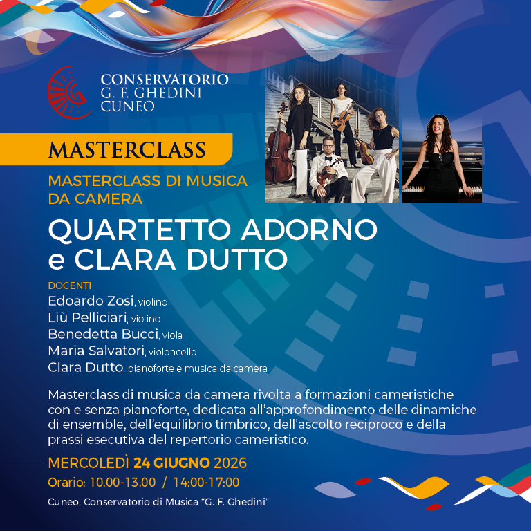 MASTERCLASS DI MUSICA DA CAMERA – QUARTETTO ADORNO e CLARA DUTTO