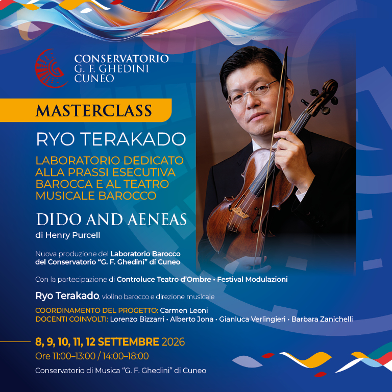 MASTERCLASS – RYO TERAKADO – DIDO AND AENEAS DI HENRY PURCELL – LABORATORIO DEDICATO ALLA PRASSI ESECUTIVA BAROCCA E AL TEATRO MUSICALE BAROCCO