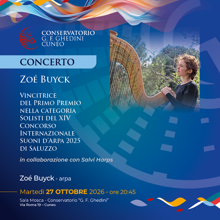 L’arpista francese Zoé Buyck in concerto al Ghedini per l’ultima serata della Stagione Artistica 2026